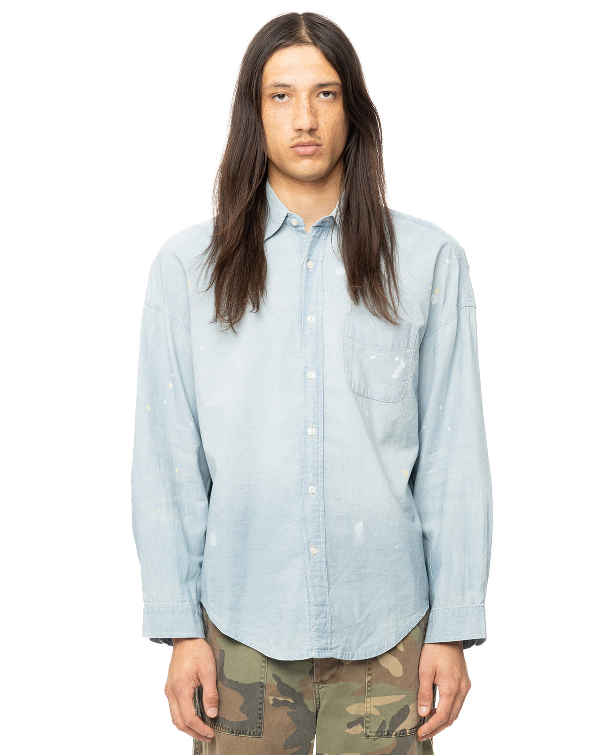 Long Sleeve Boxy Button Up Shirt - Vtg. Blue Chambray