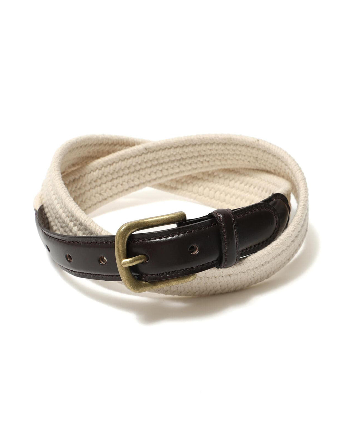 Leather Tab Cotton Belt - White