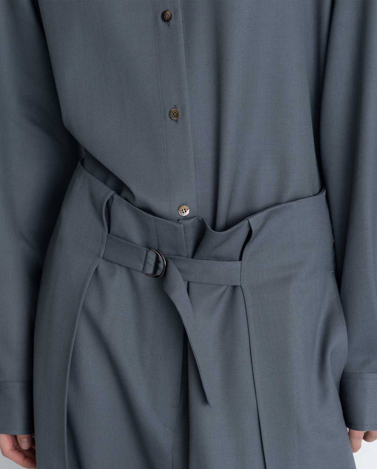 Middle Tight Belted Wool Pants - Blue