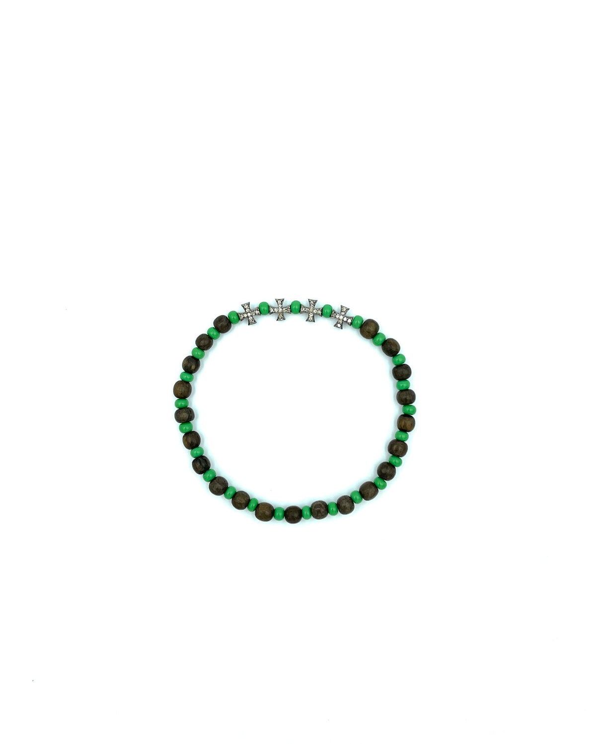 Glass And Wood Diamond Crosses Bracelet - Green