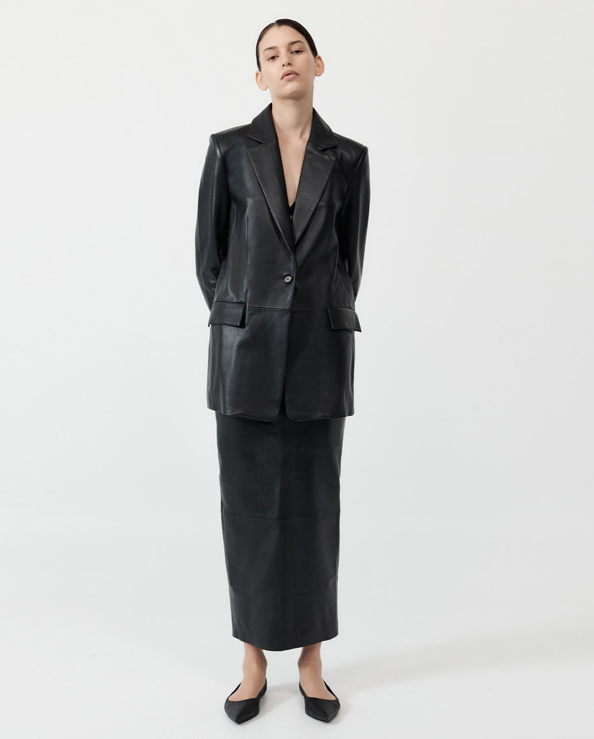 Leather Column Skirt - Black