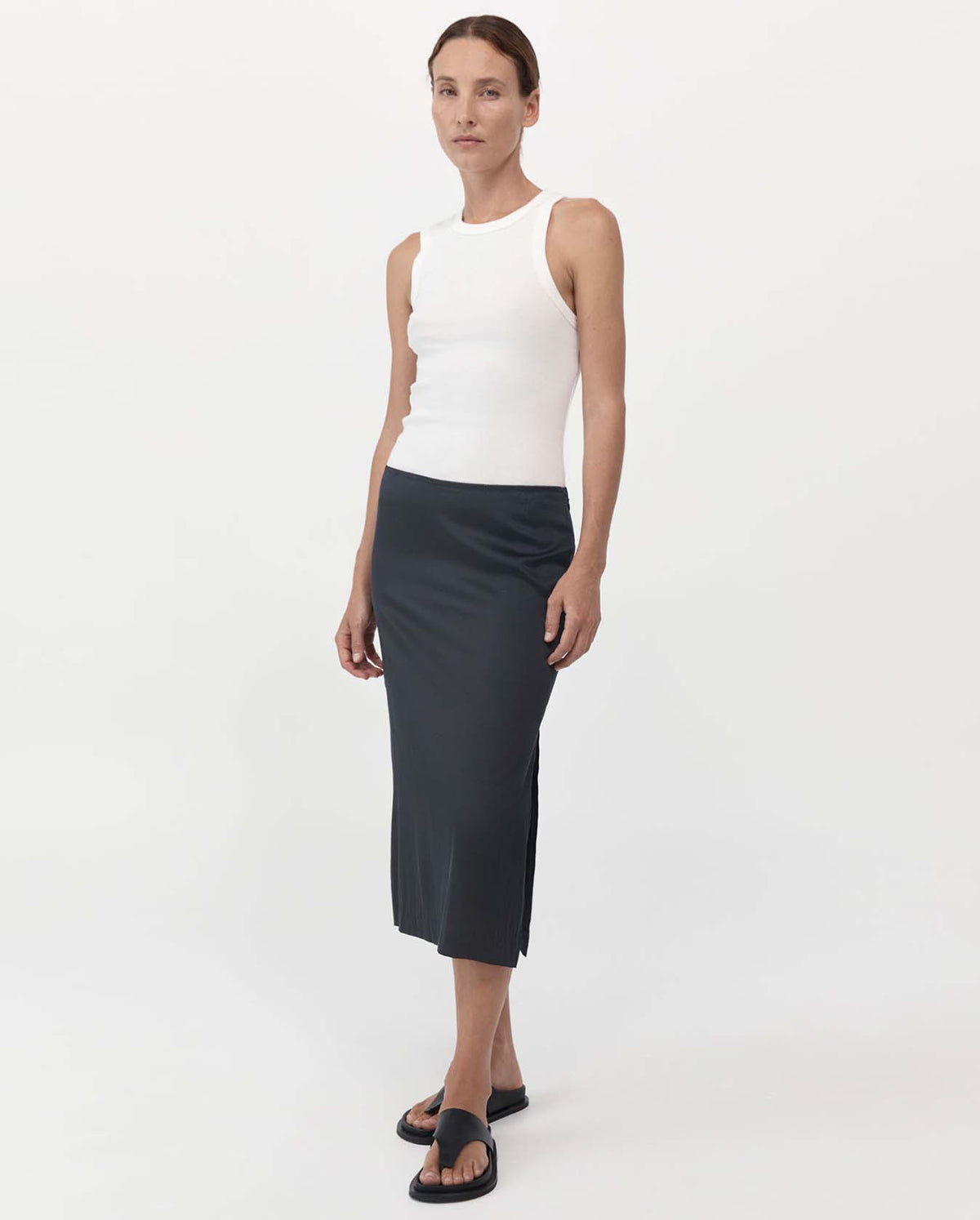 Soft Silk Midi Skirt - Washed Black
