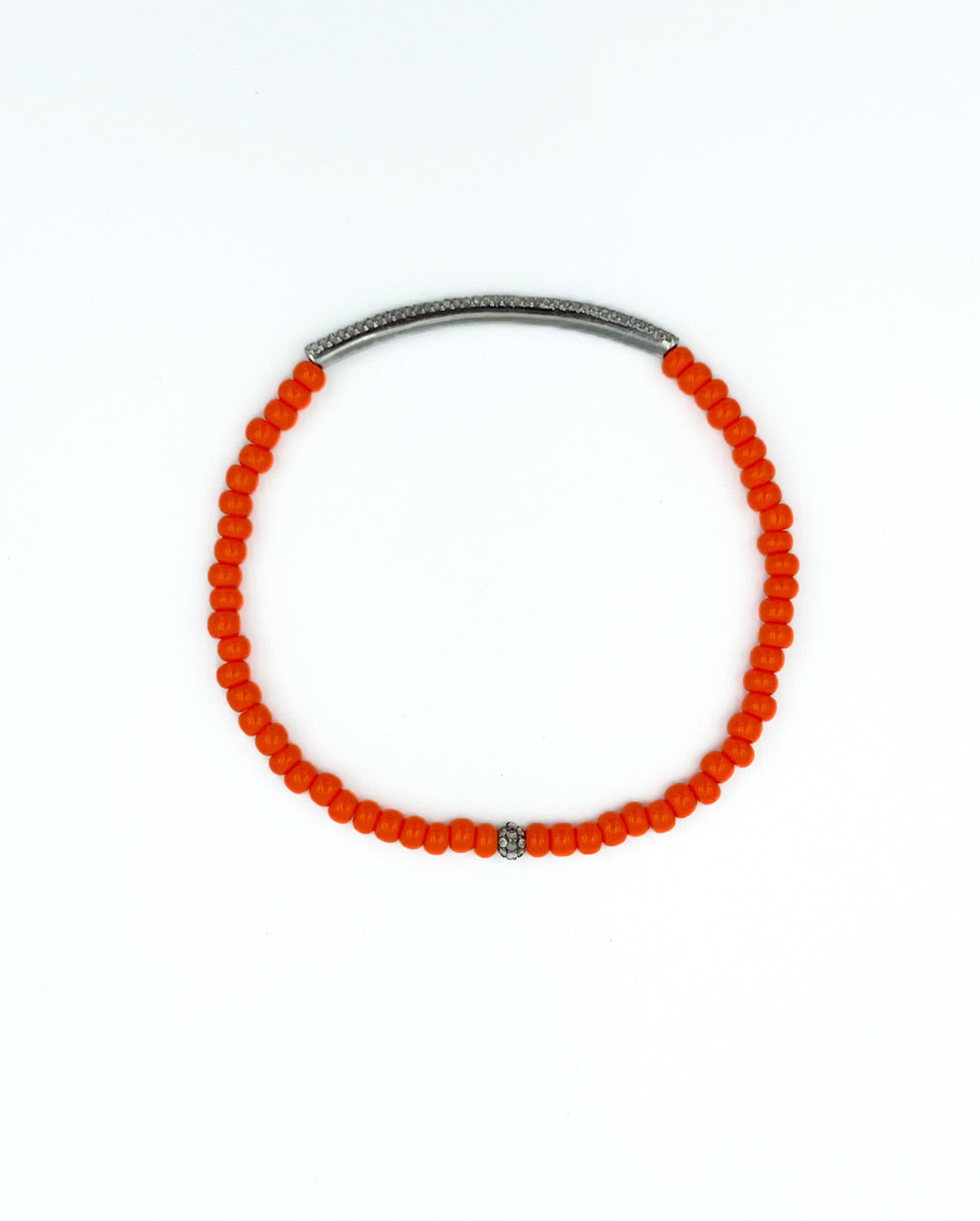 Large Diamond Bar Beaded Bracelet - Bright Orange