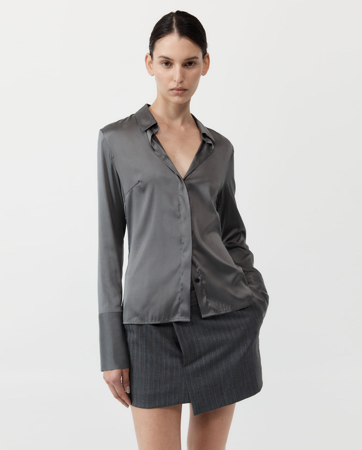 Soft Silk Shirt - Pewter Grey