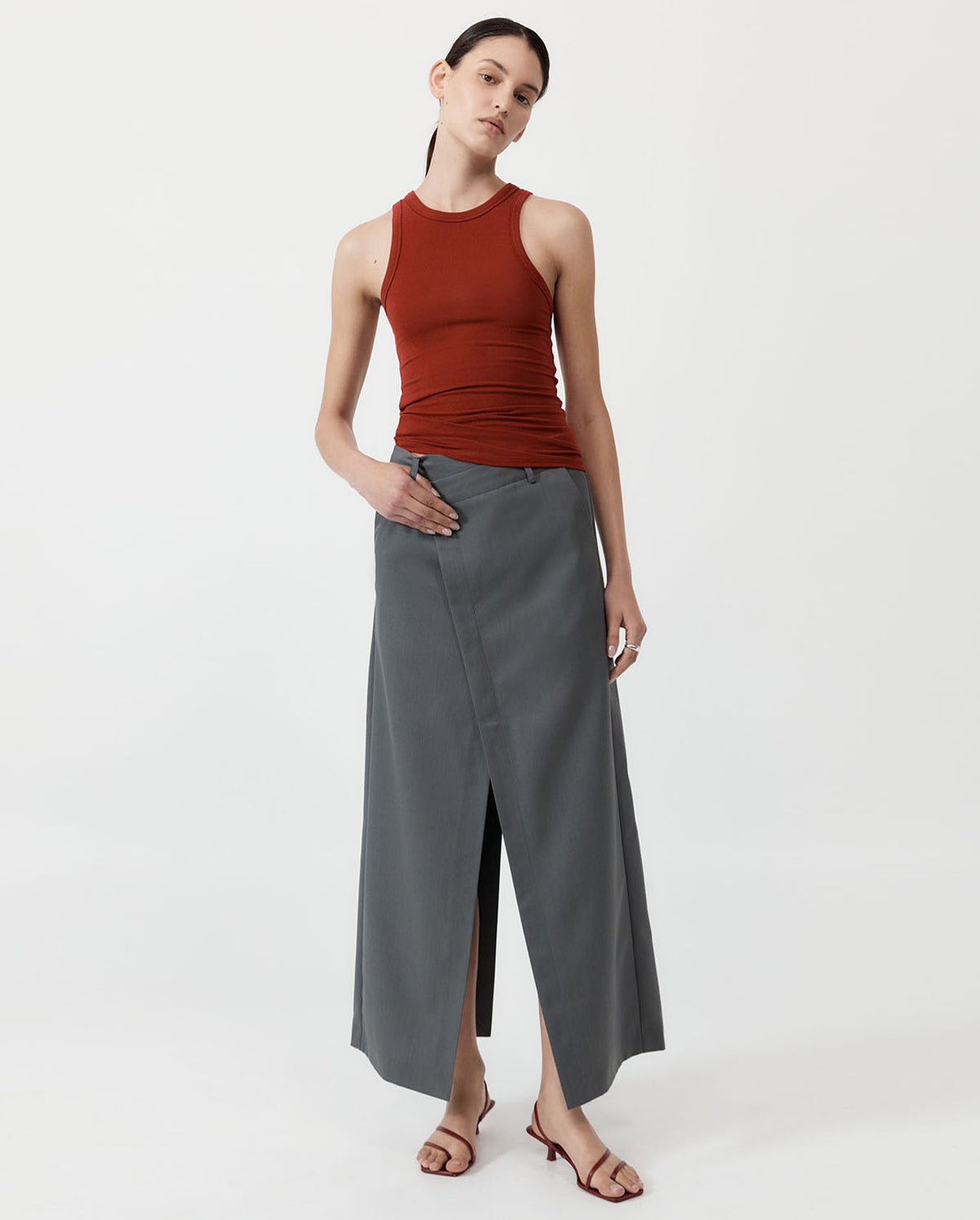 Deconstructed Waist Maxi Skirt - Pewter Grey