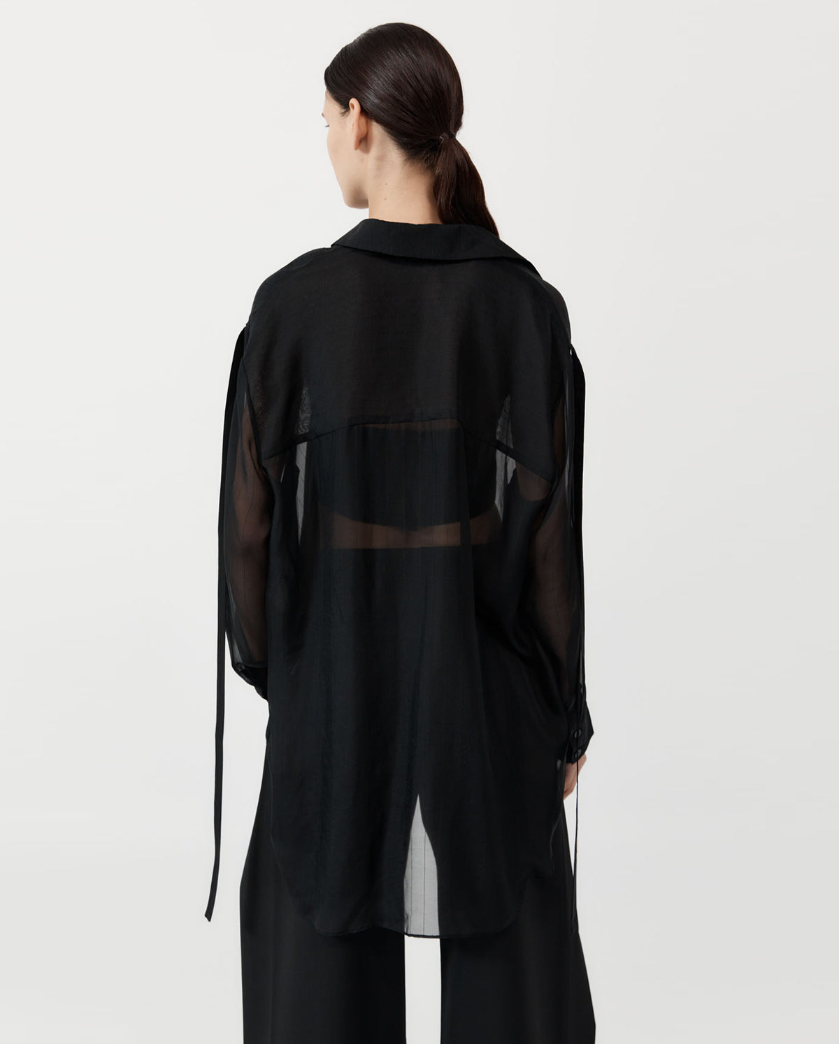 Pinstripe Silk Shirt - Black