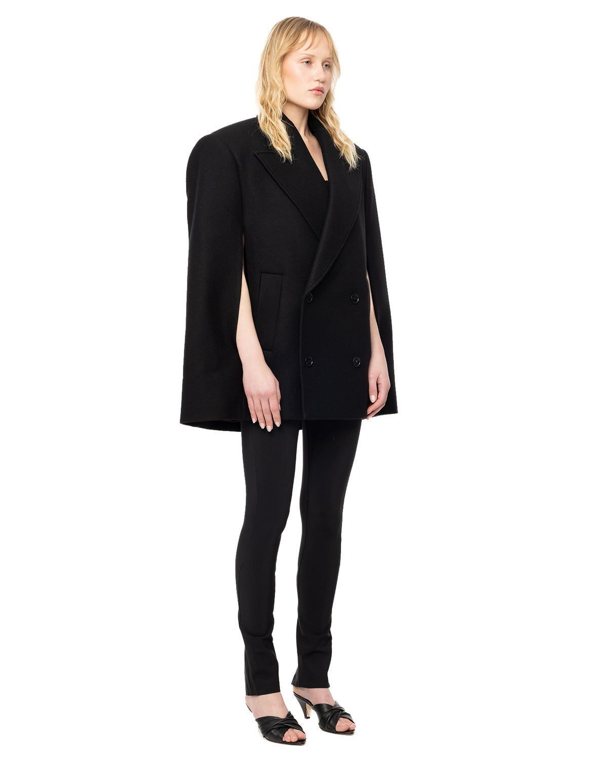 Double Breasted Crop Cape - Black