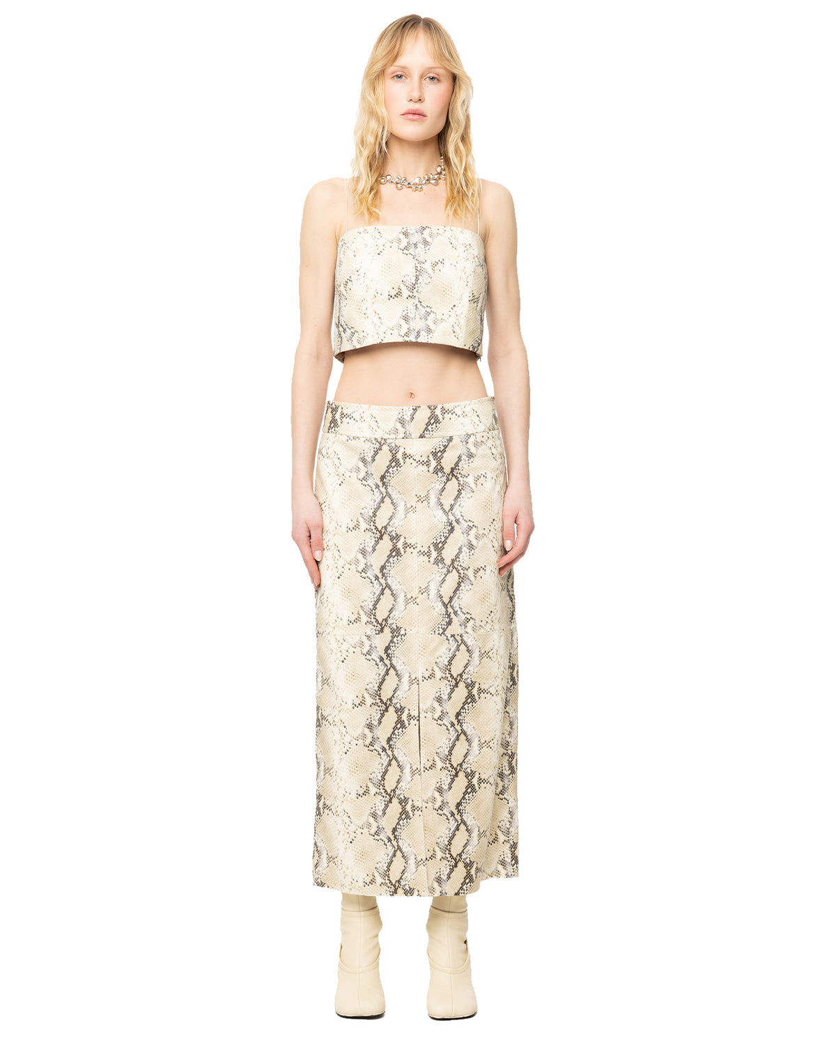 Python Embossed Leather Tank Top - Beige