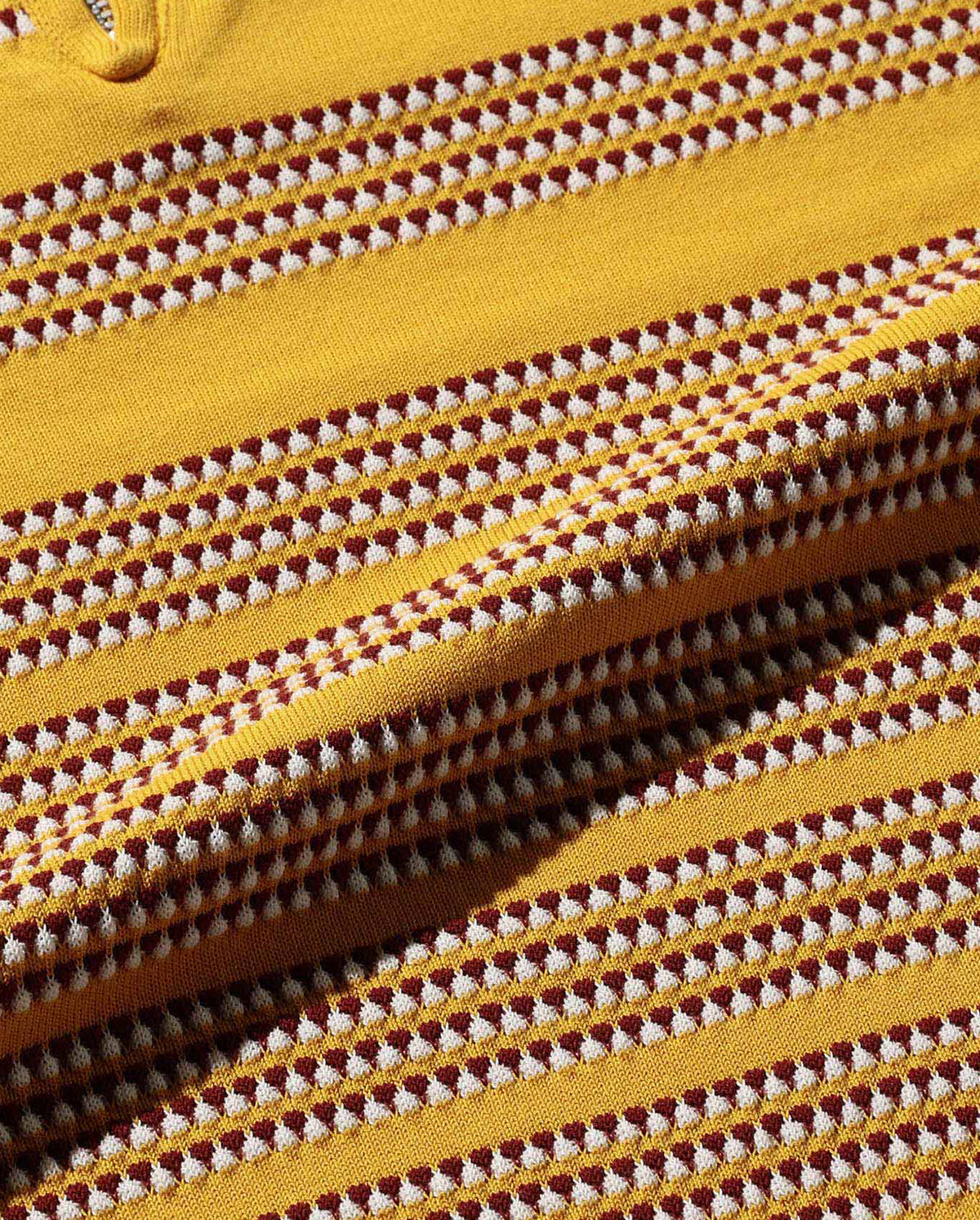 Stripe Half Zip Knitted Polo Jacquard Tee - Yellow