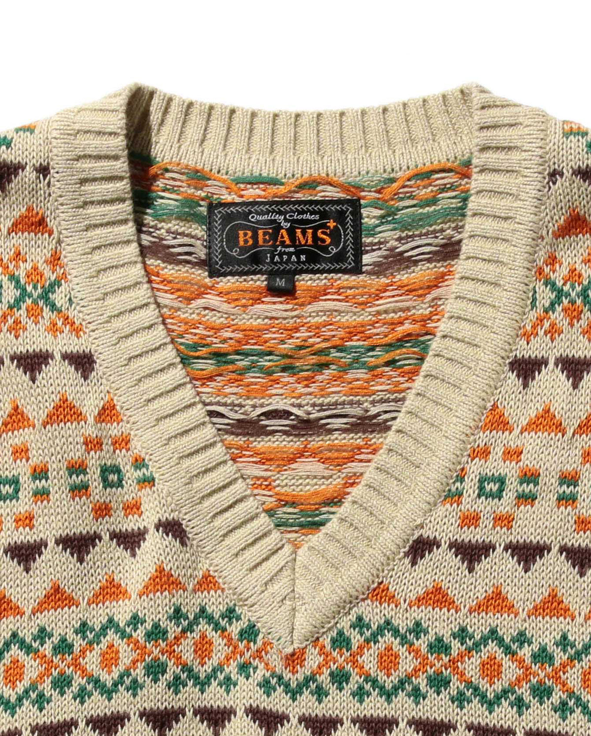 Cotton Linen Fair Isle Pattern Vest - Beige