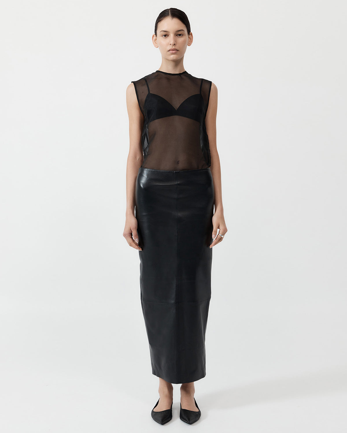 Leather Column Skirt - Black