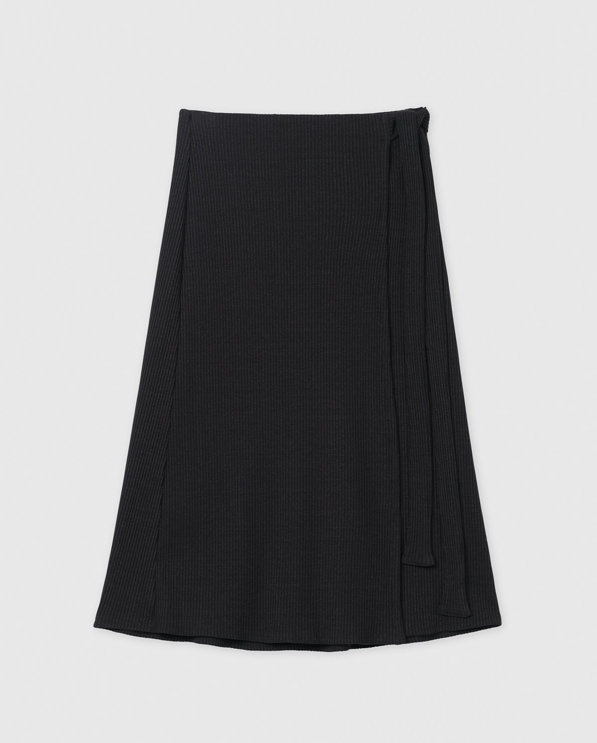 Modal Ribbed Side Twist Midi Slit Skirt - Black