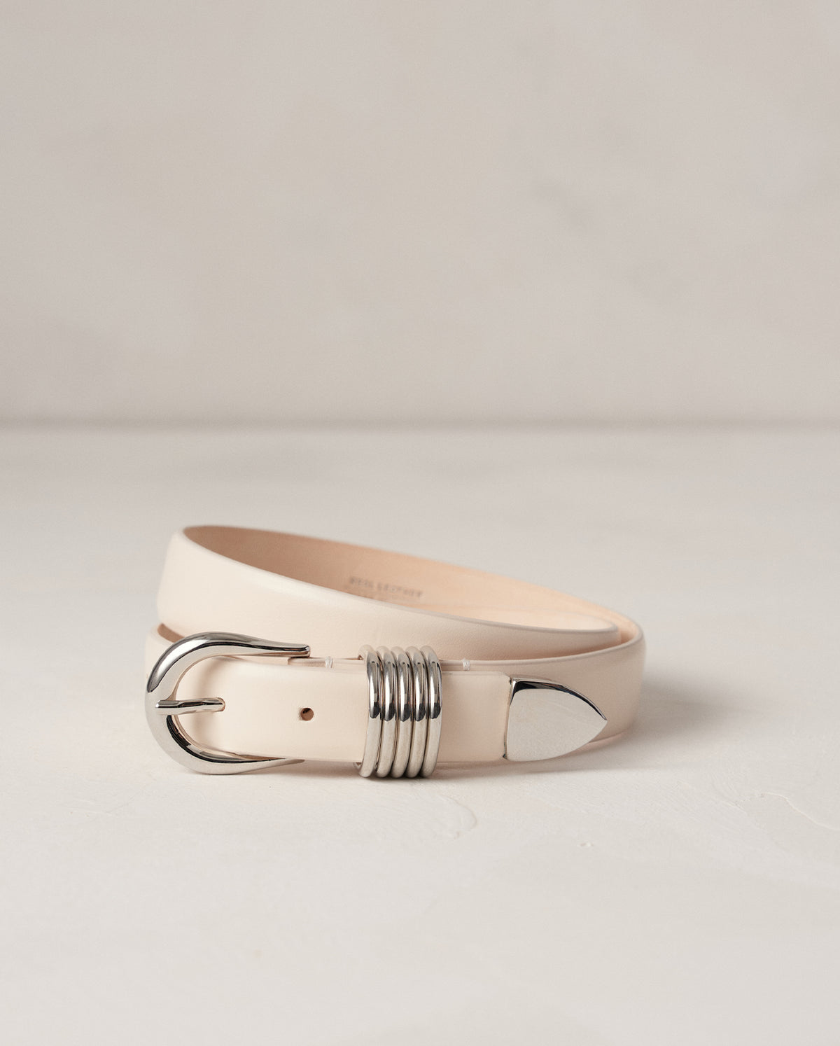 Hollyhock Leather Belt - Ivory/Silver