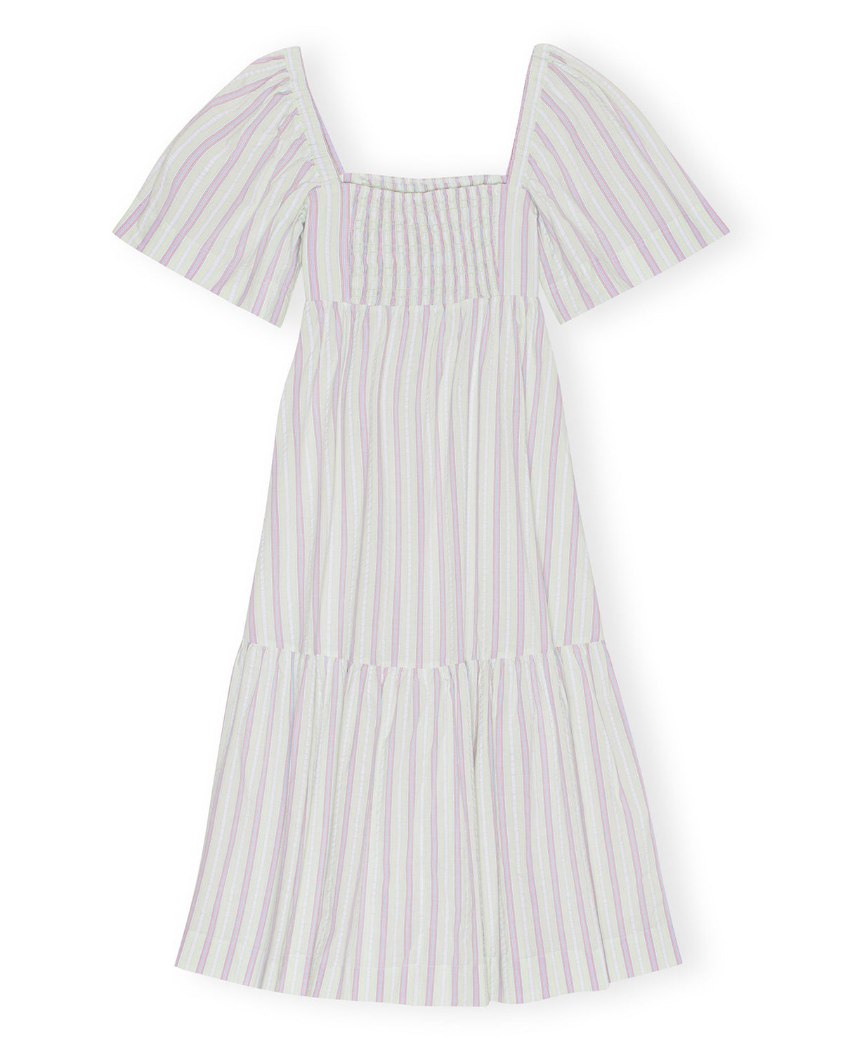 Stripe Seersucker Ruffle Midi Dress - Mauve Chalk