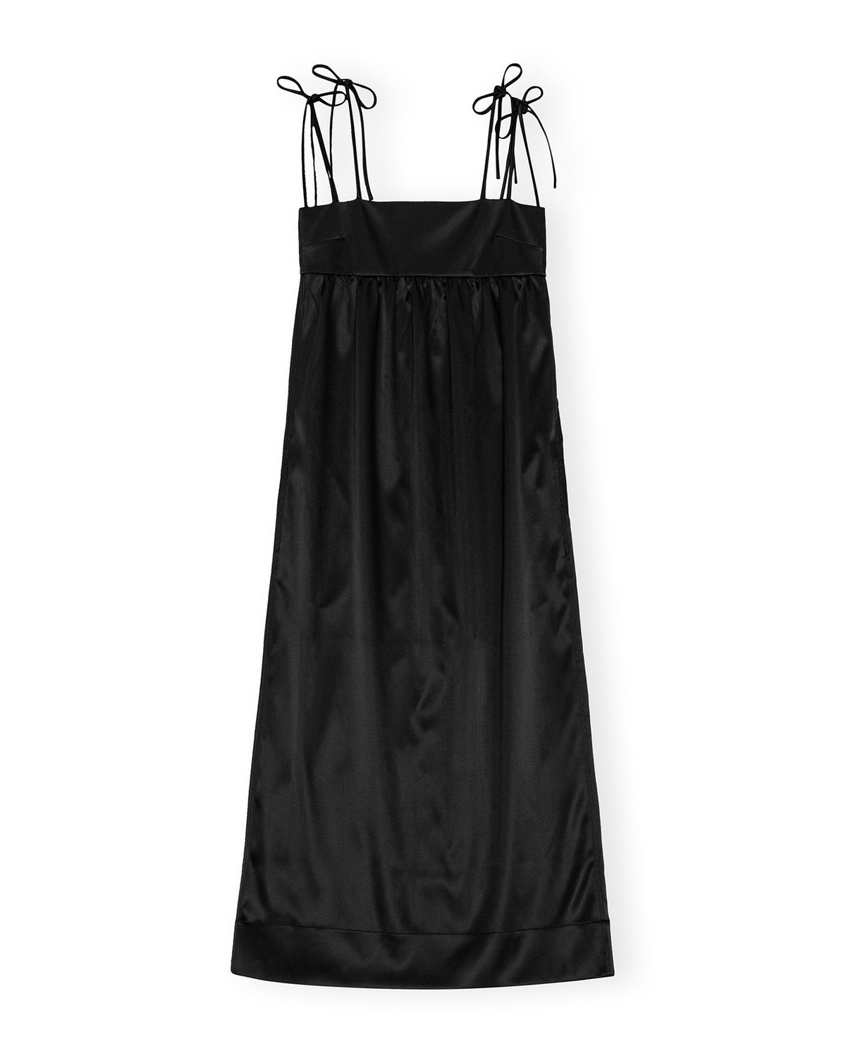 Double Satin String Long Dress - Black