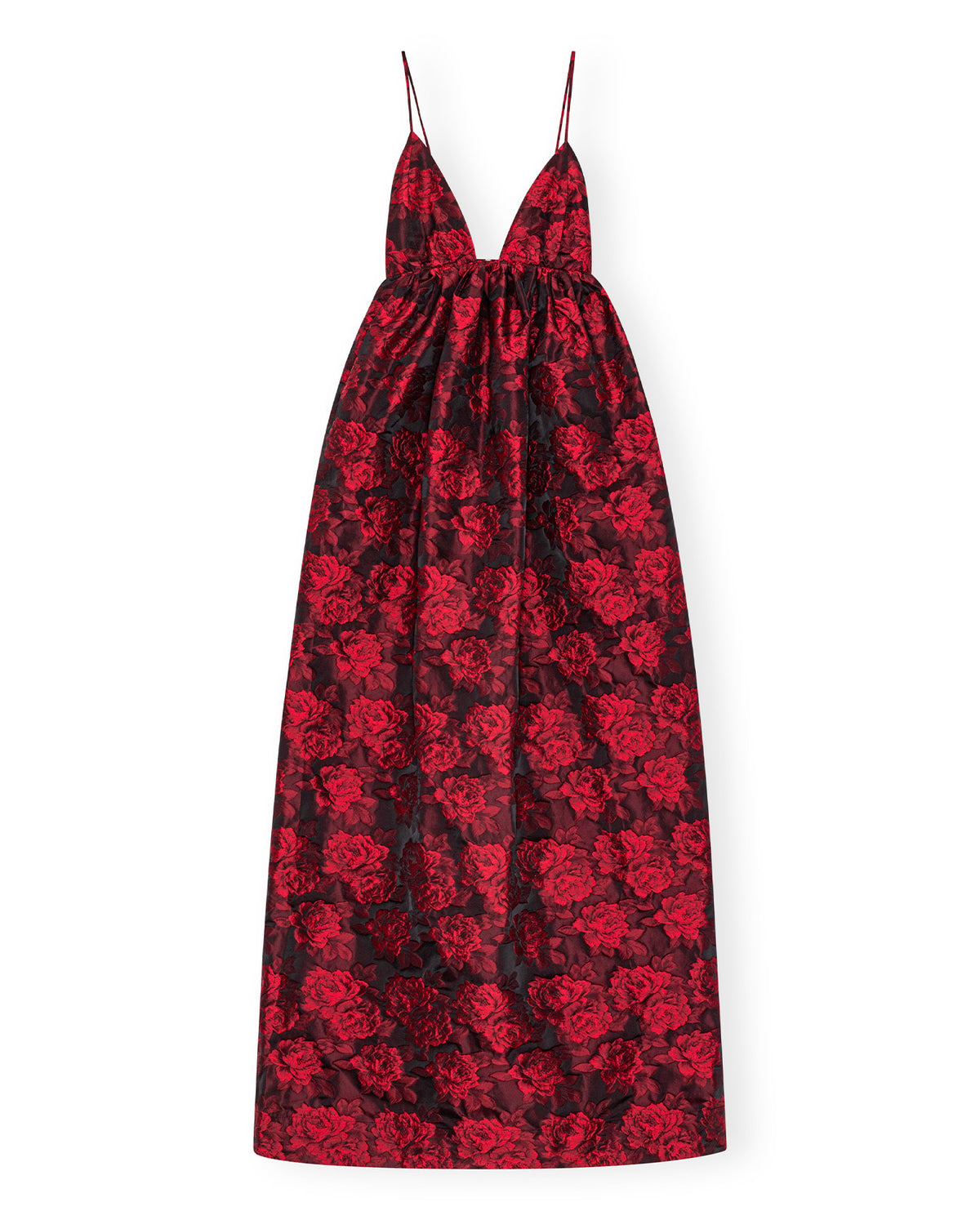 Botanical Jacquard Long Strap Dress - High Risk Red