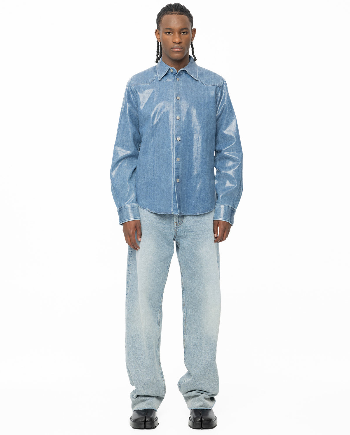 Blue Coated Western Denim Shirt