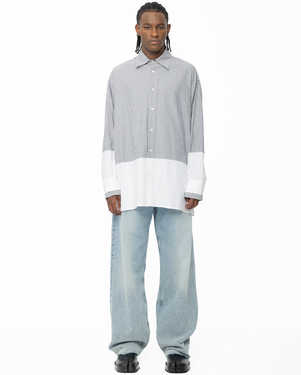 Colorblocked Oversized Shirt - Dark Grey/White