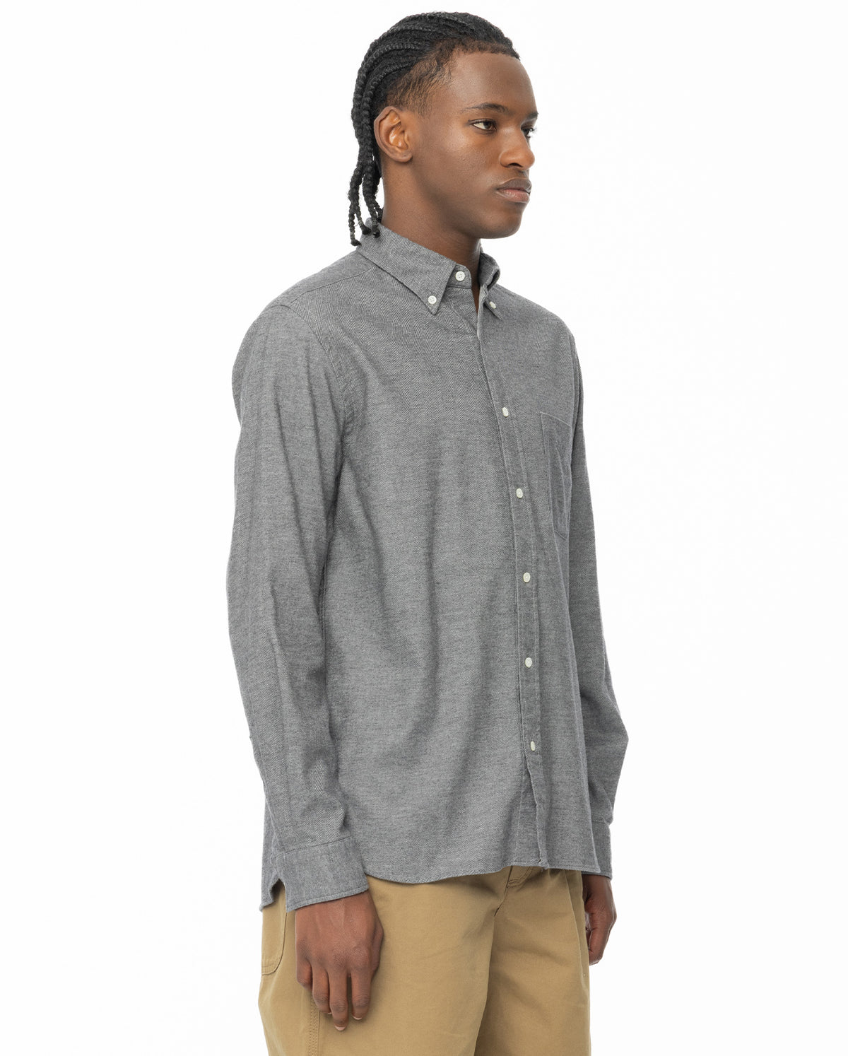 Button Down Flannel Shirt In Grey