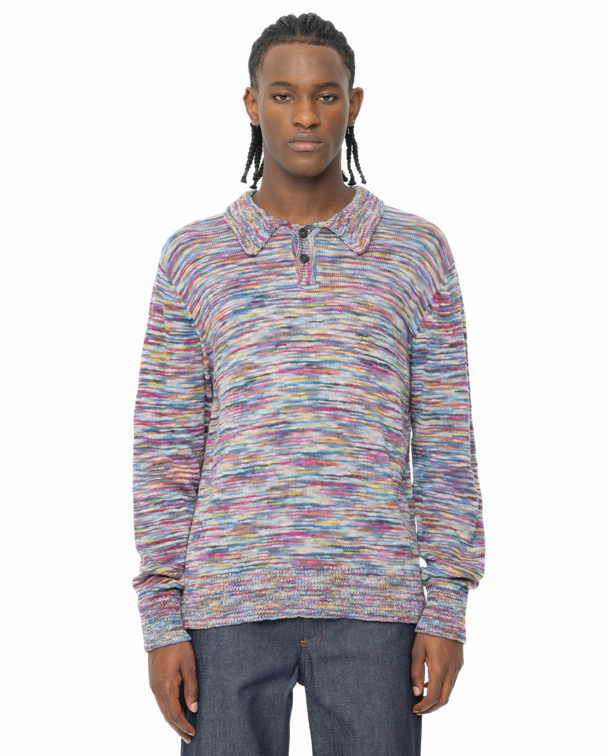 Moonscape Spacedye Long Sleeve Knit Polo - Red