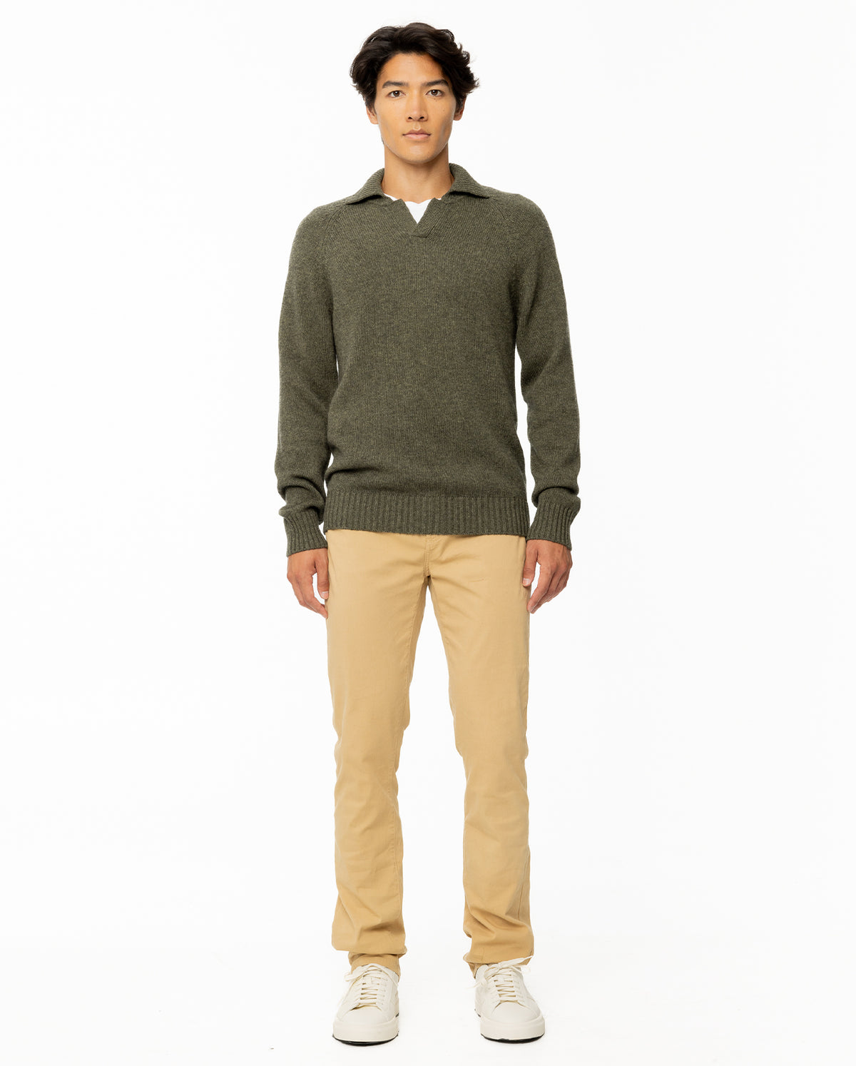 Cashmere Open Polo - Army