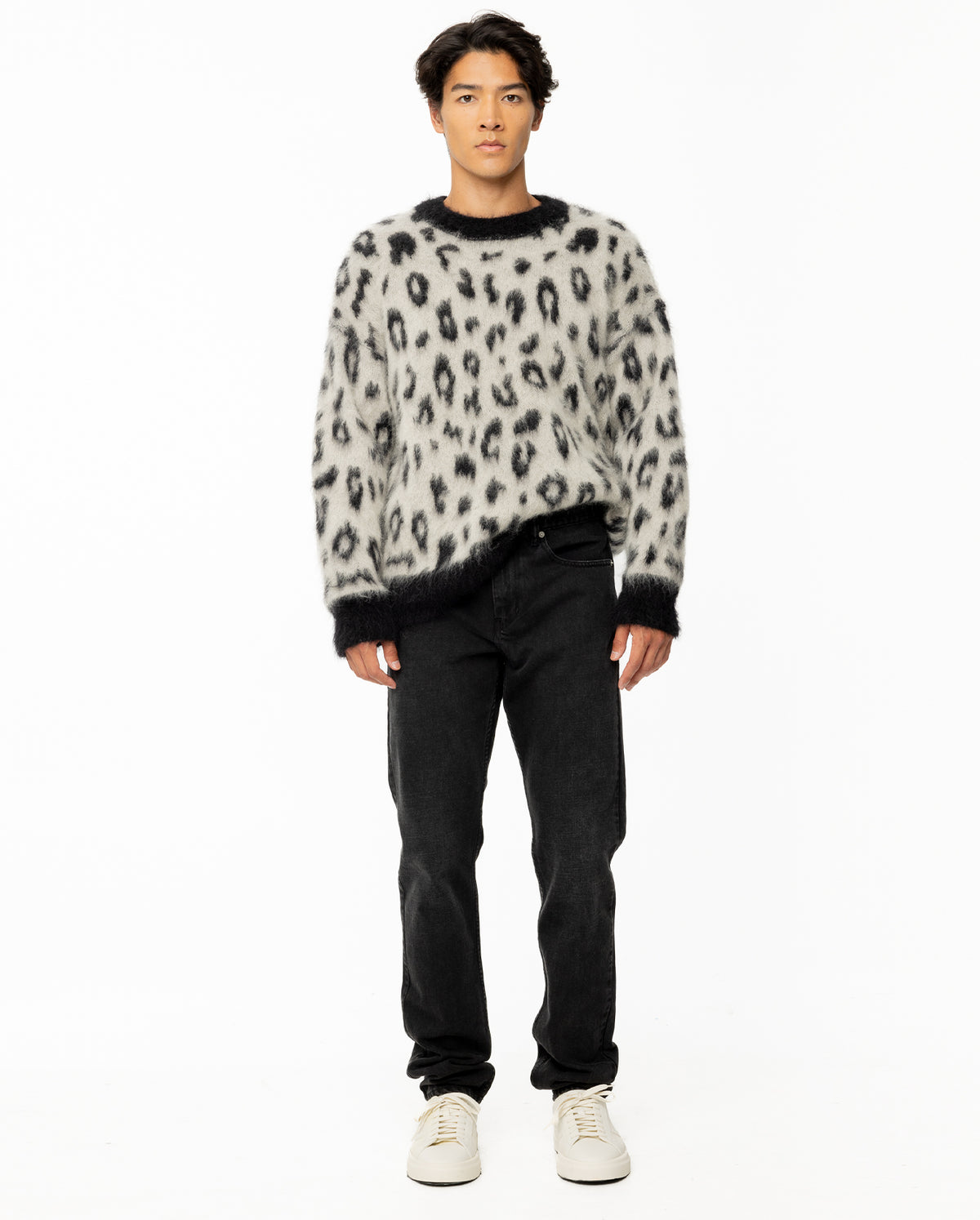 Tevy Wild Brushed Mohair Crew Sweater - Black