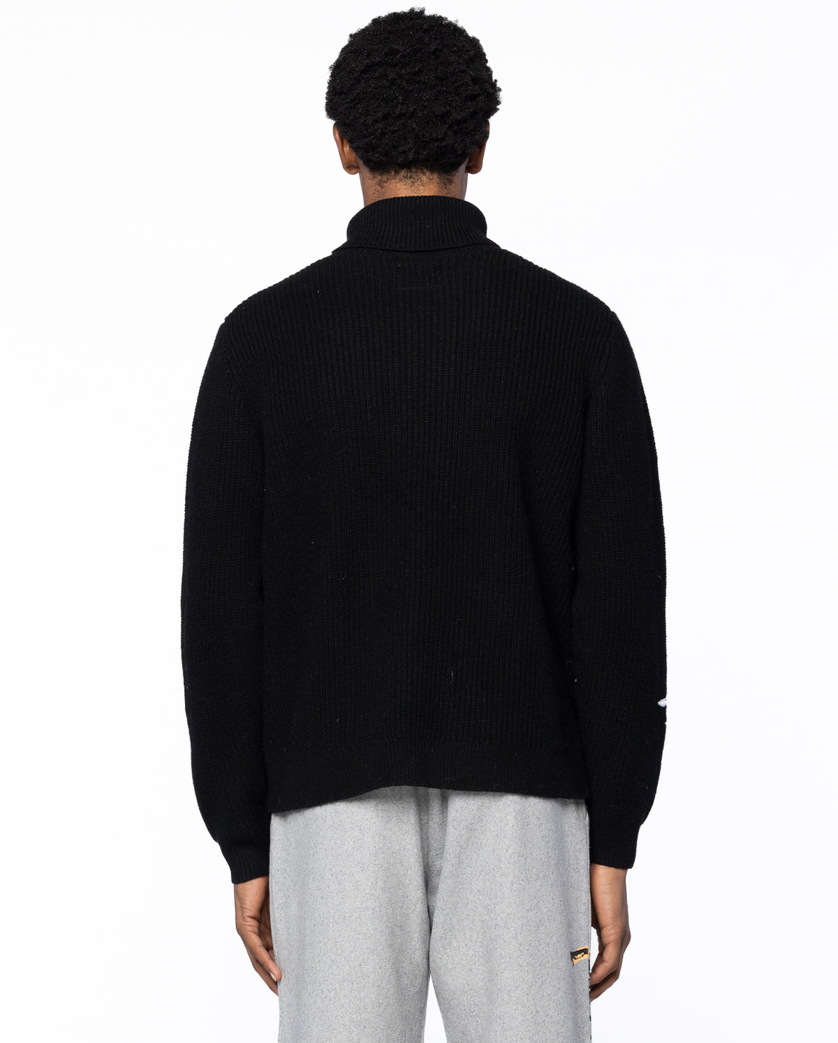 Ribbed Turtleneck Sweater With Embroidery - Black