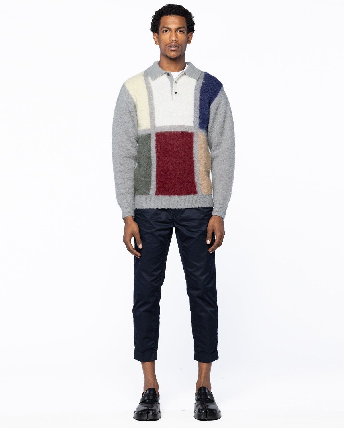Knit Shaggy Polo Sweater - Grey