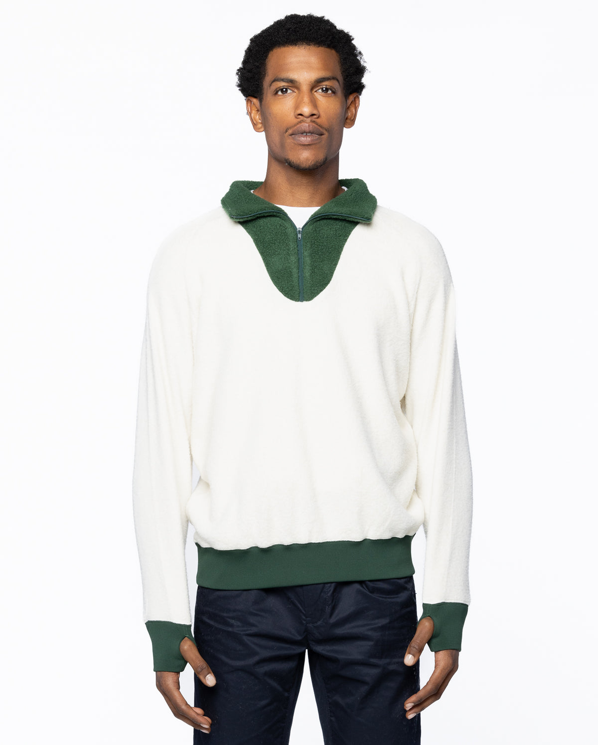 Mil Half Zip Fleece Sweater - White/Green