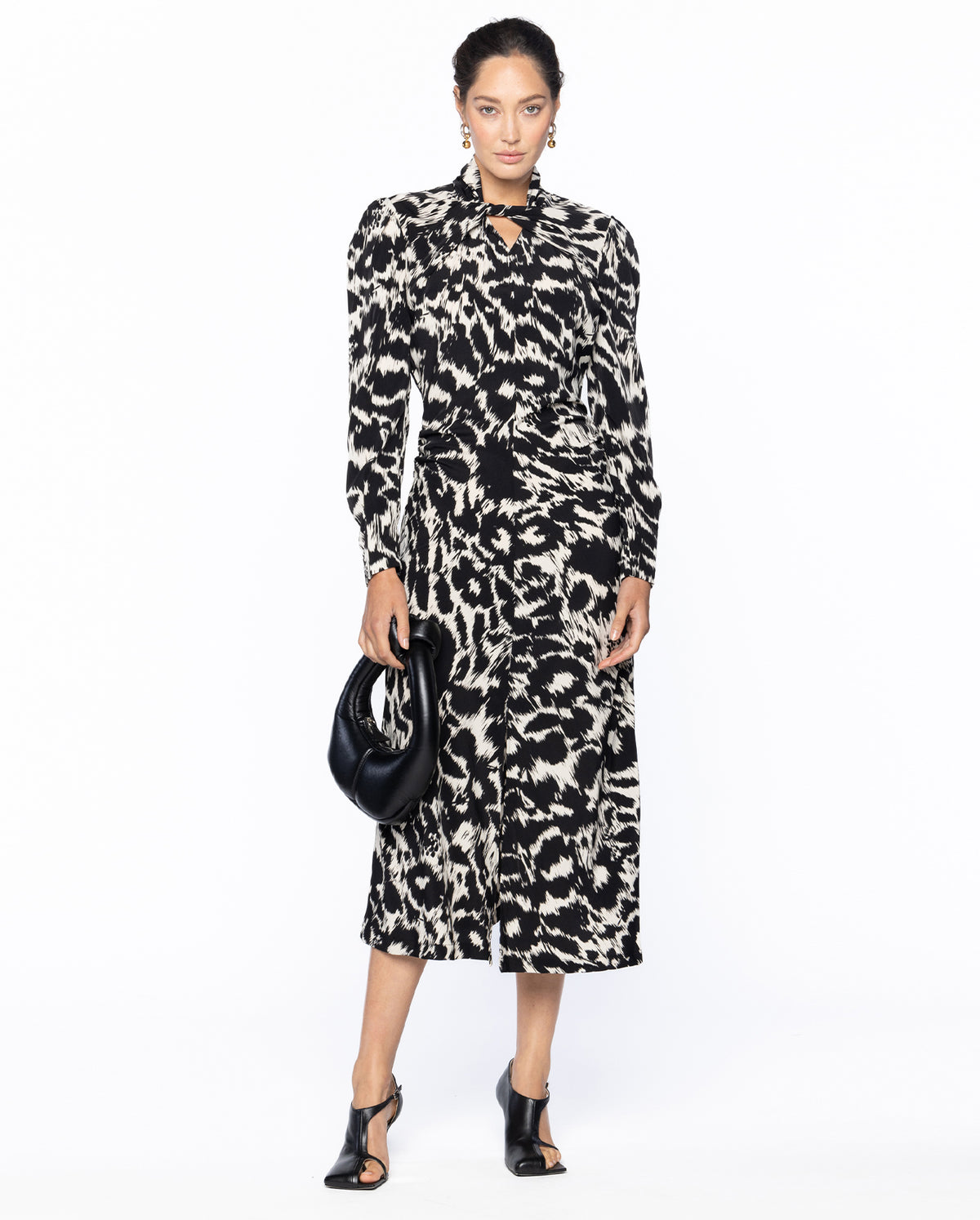 Leopard Print Twisted Dress - Ivory