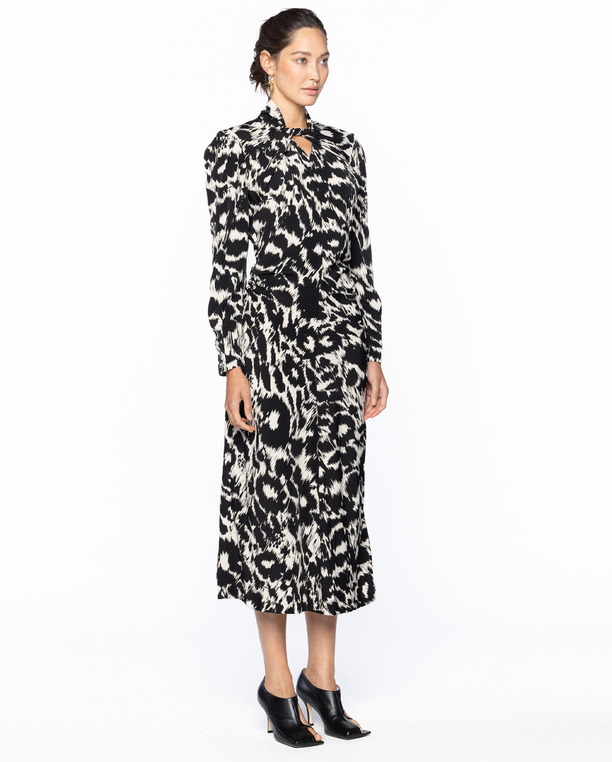 Leopard Print Twisted Dress - Ivory