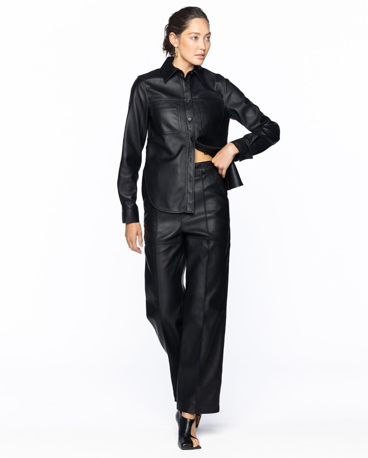 Faux Leather Straight Fit Pants - Black