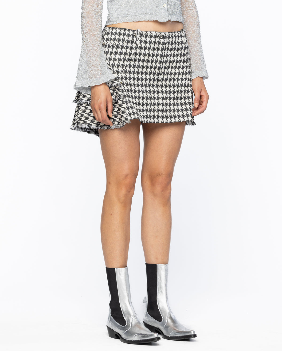 Stretch Wool Ruffle Mini Skirt