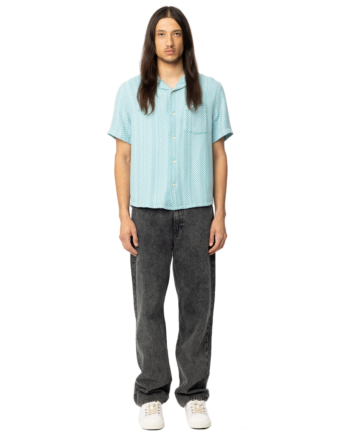 Vision Herringbone Short Sleeve Camp Shirt - Blue