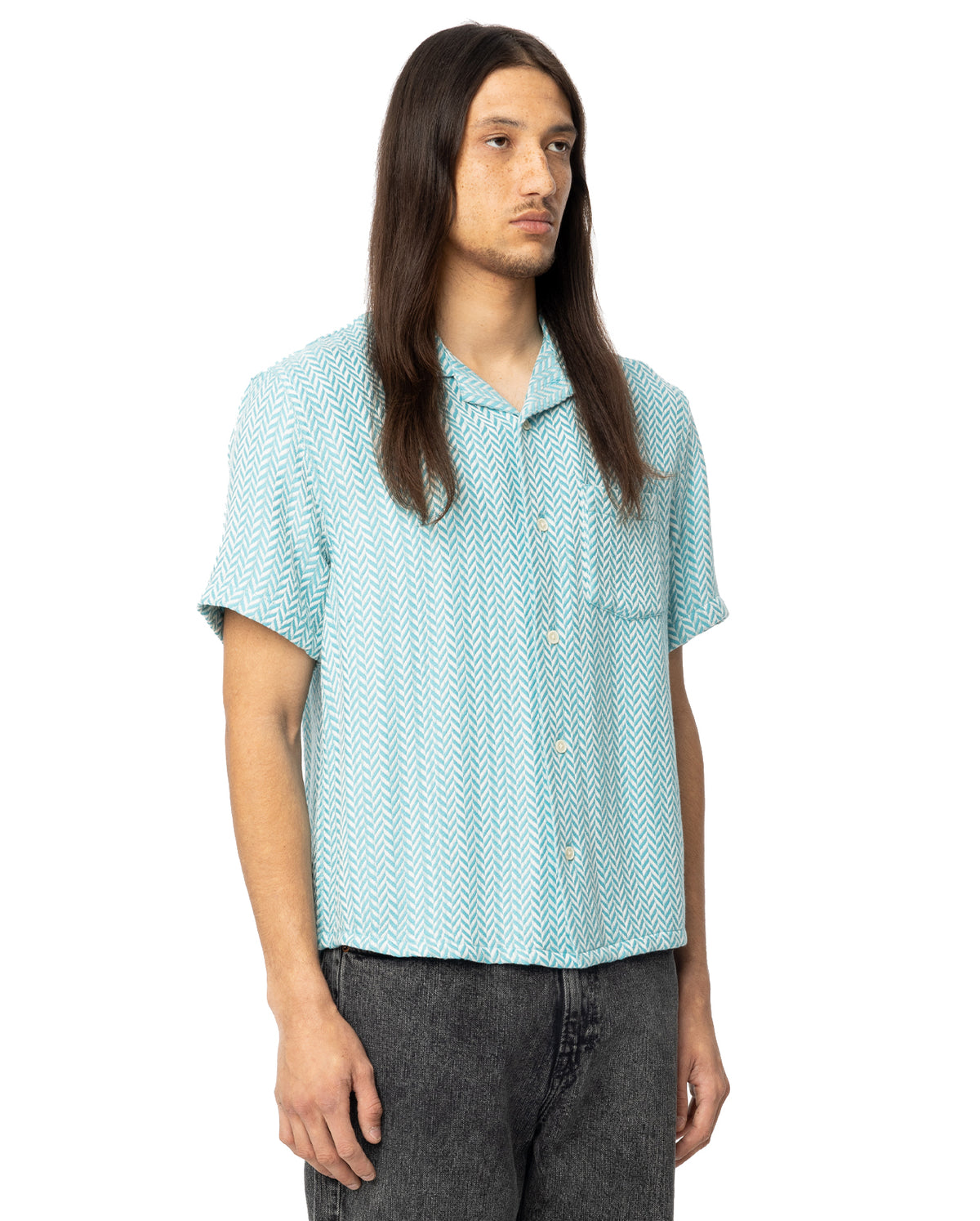 Vision Herringbone Short Sleeve Camp Shirt - Blue
