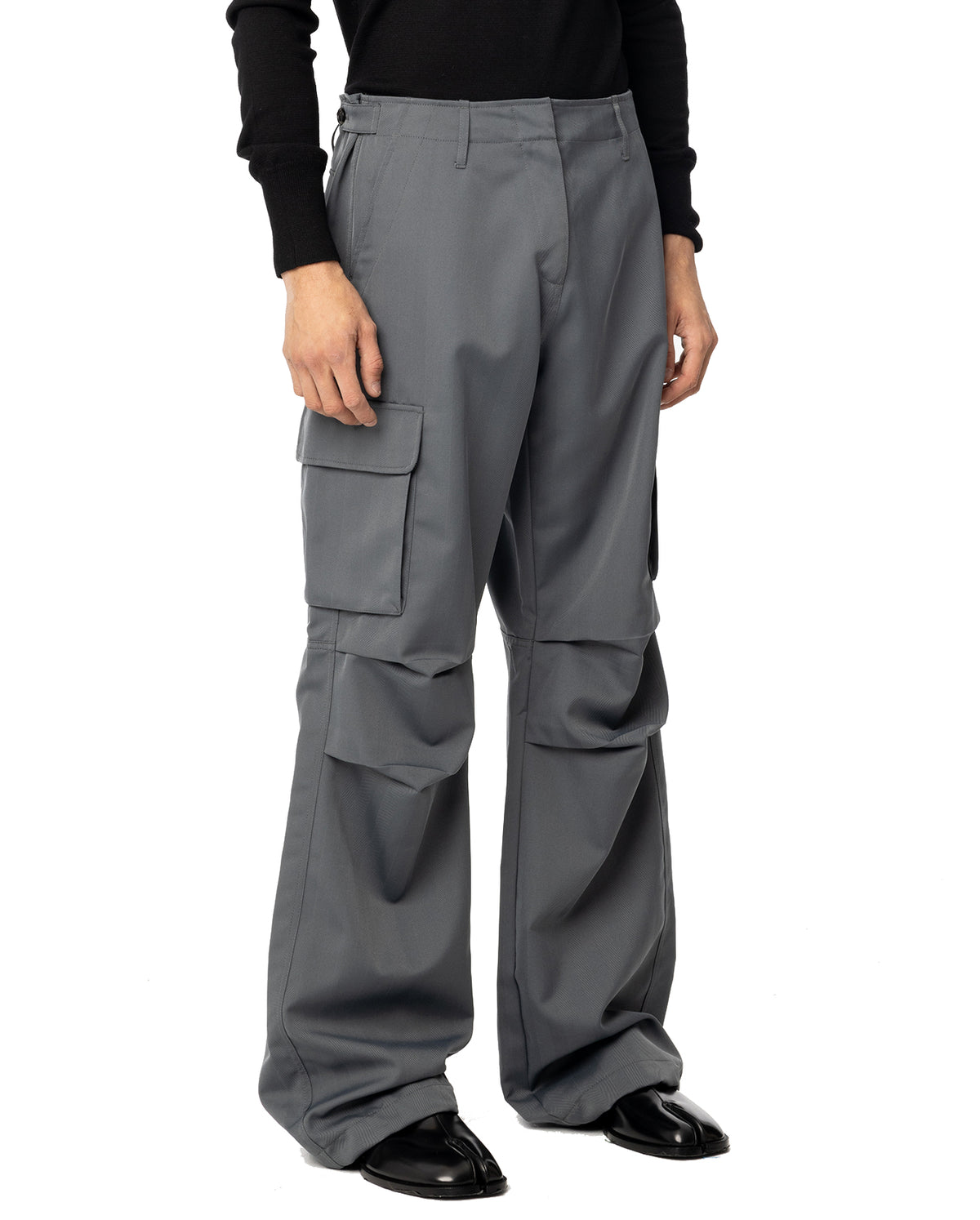 Tailored Wide Leg Cargo Pants - Grey
