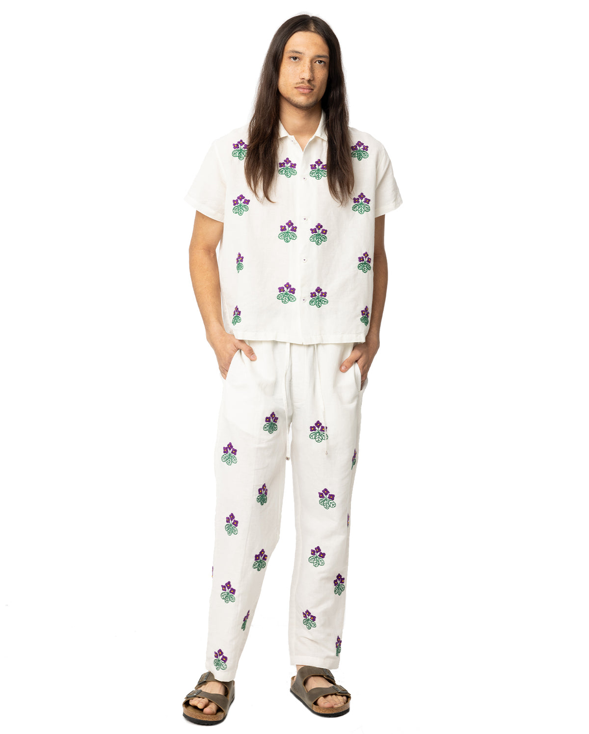 Floral Embroidered Pant - White