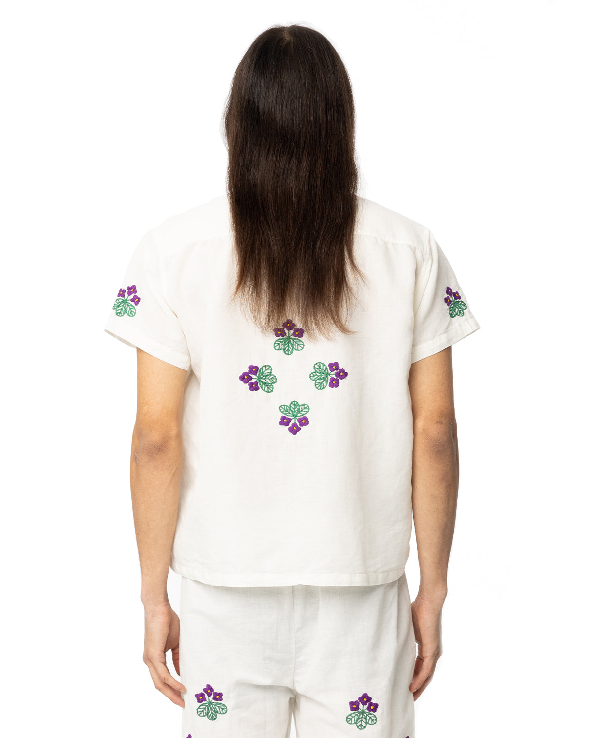 Embroidered Floral Short Sleeve Shirt - White