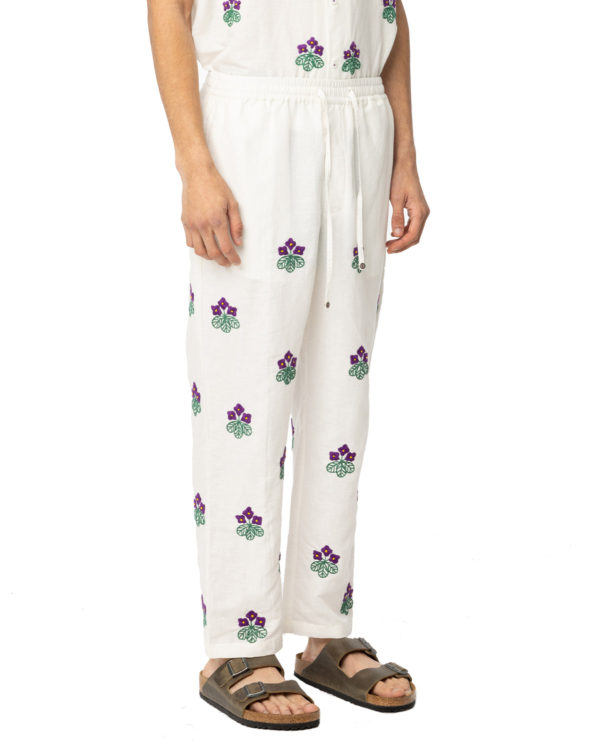 Floral Embroidered Pant - White