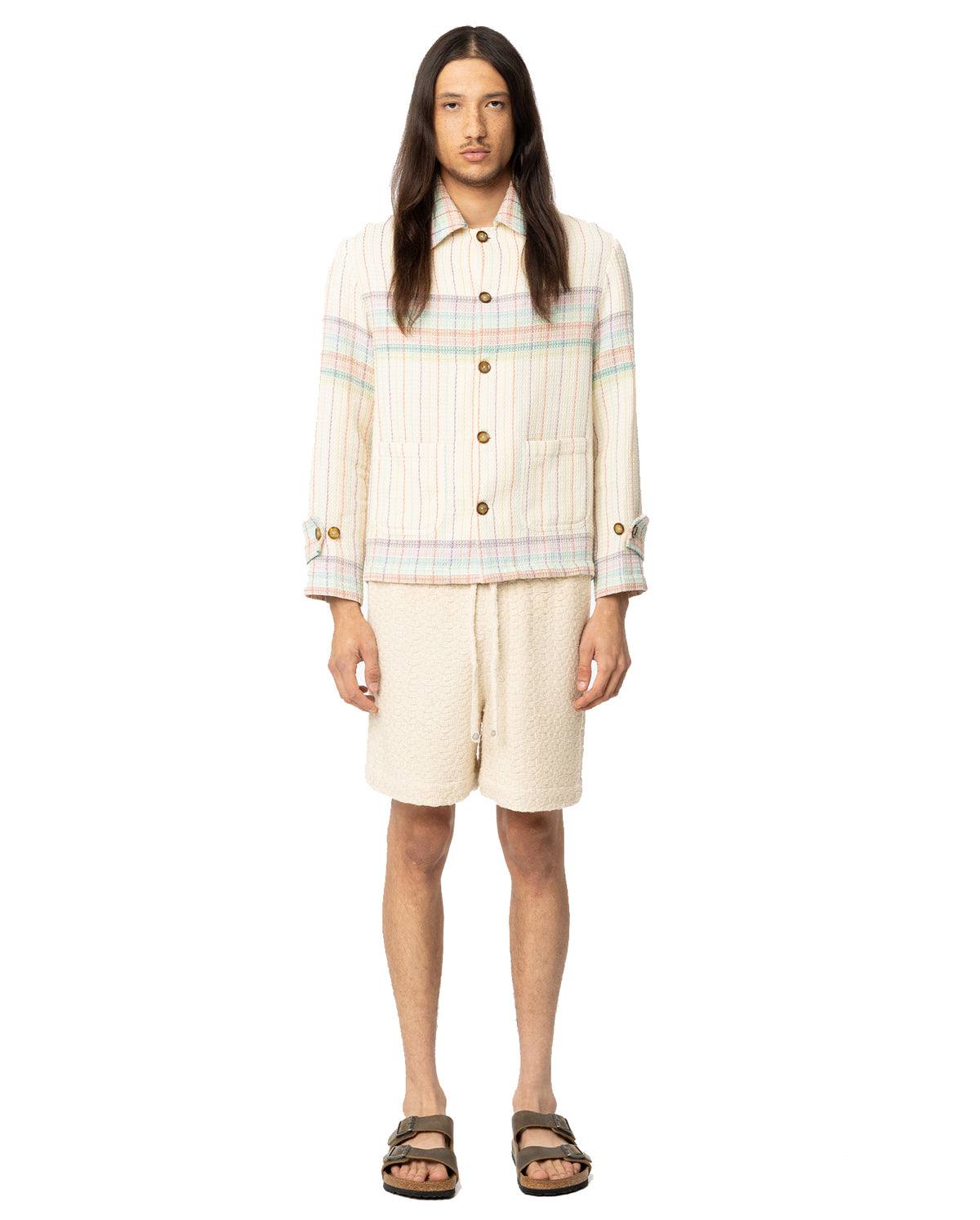 Textured Striped Weave Jacket - Off White