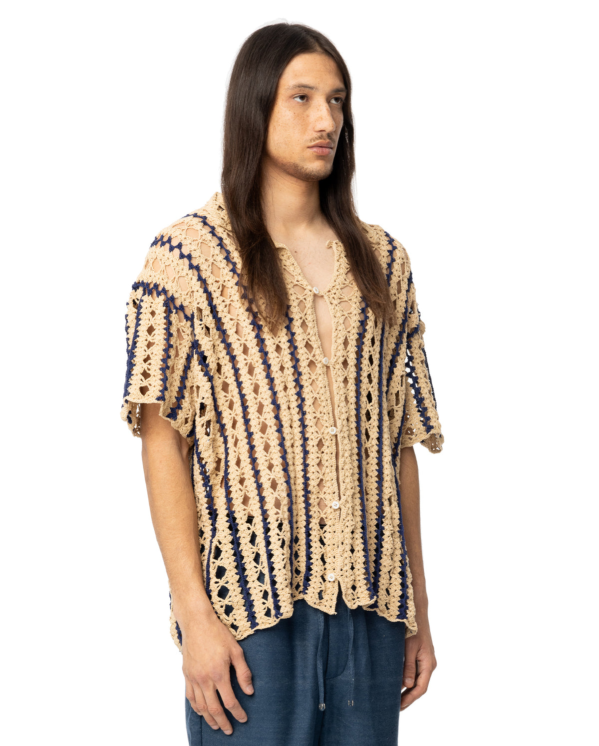 Striped Short Sleeve Shirt - Tan