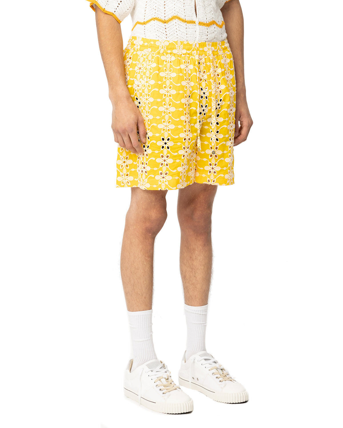 Floral Eyelet Pull On Shorts - Yellow