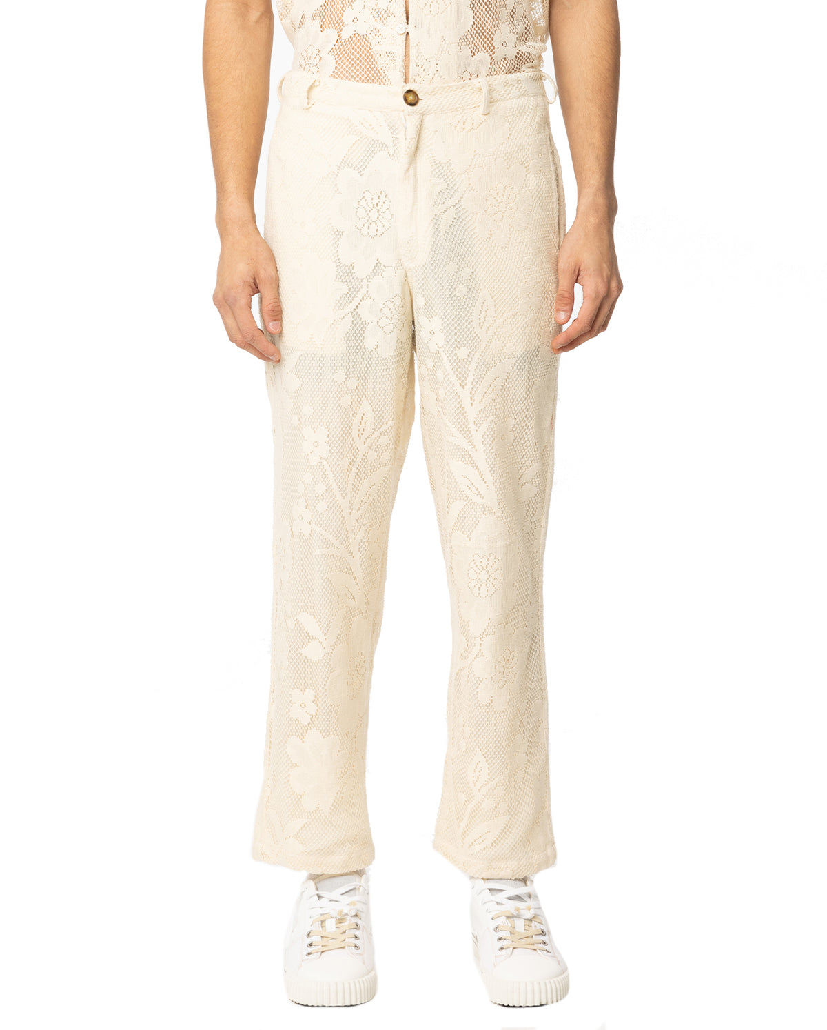 Lace Slim Cotton Pants - Off White