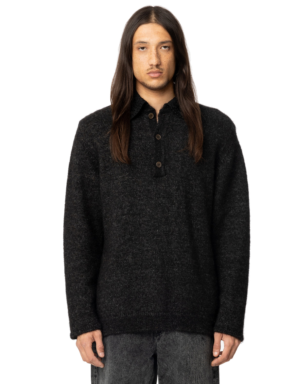 Alpaca Wool Big Piquet Sweater - Charcoal