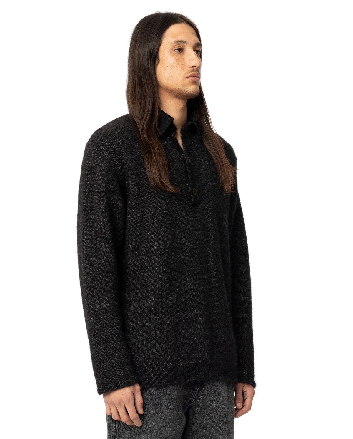 Alpaca Wool Big Piquet Sweater - Charcoal