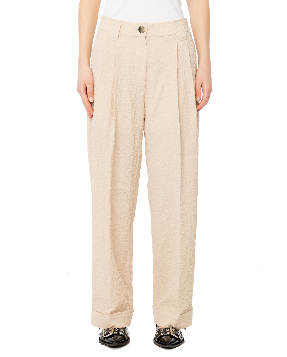 Textured Suiting Mid Waist Pants