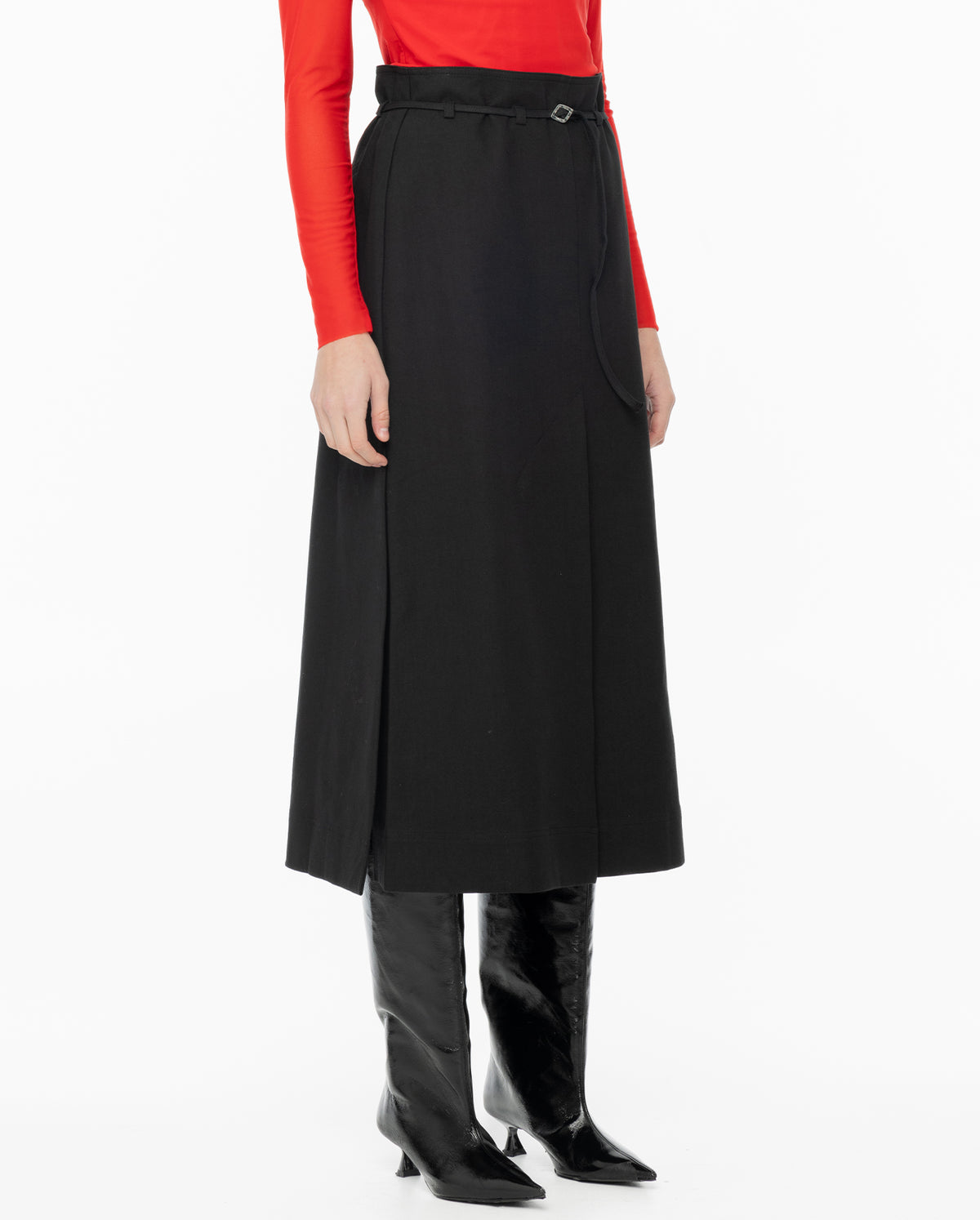 Cotton Suiting Slit Skirt - Black