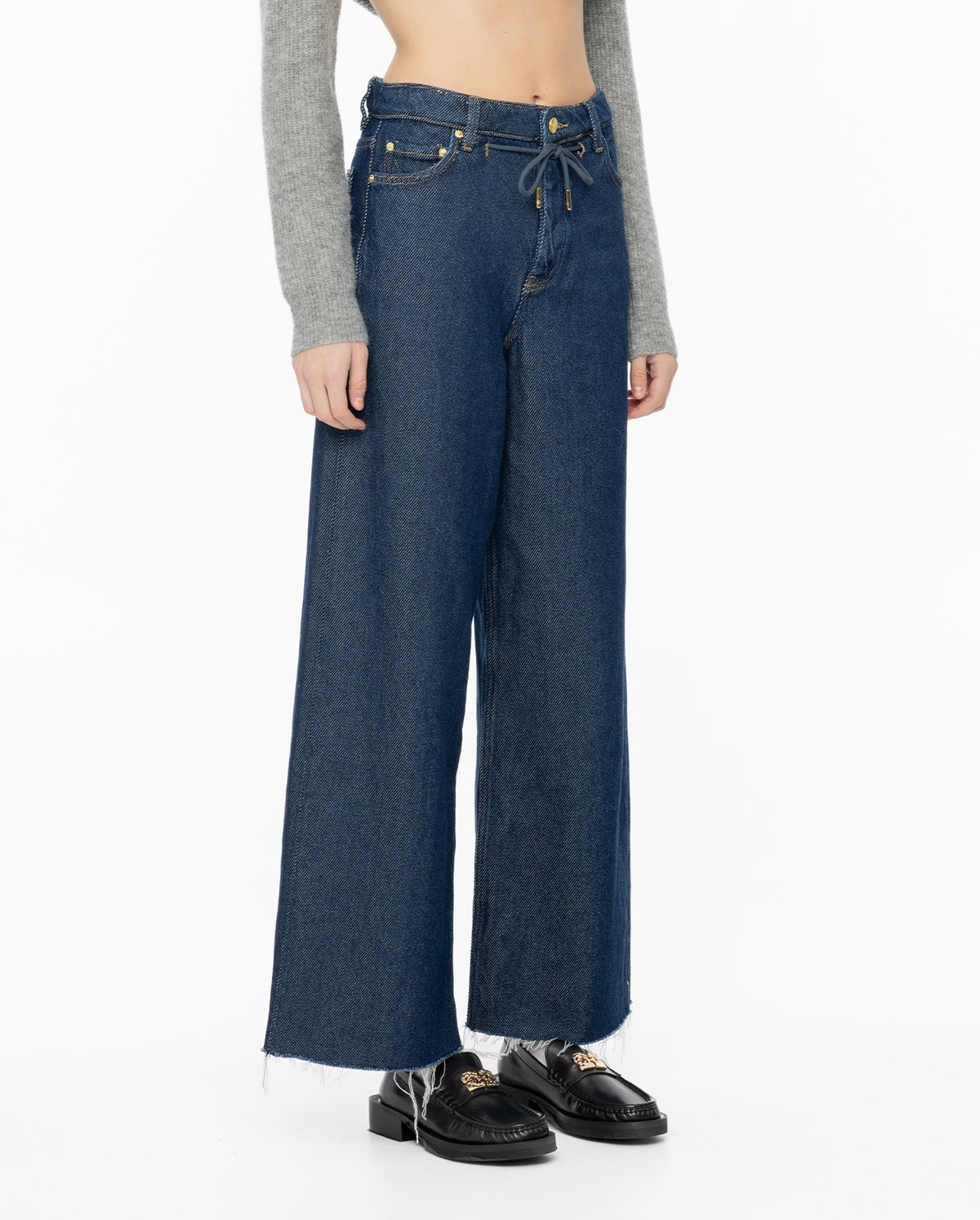 Heavy Denim Wid Drawstring Jeans - Rinse