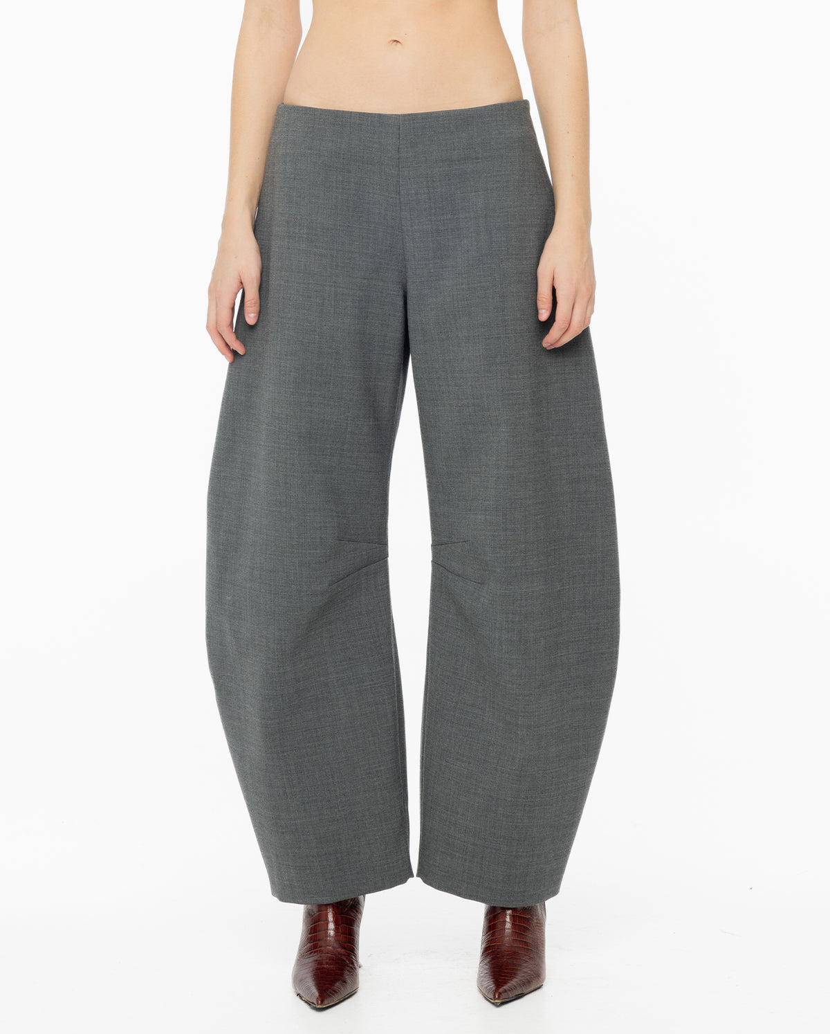 Curved Leg Suit Trousers In Grey