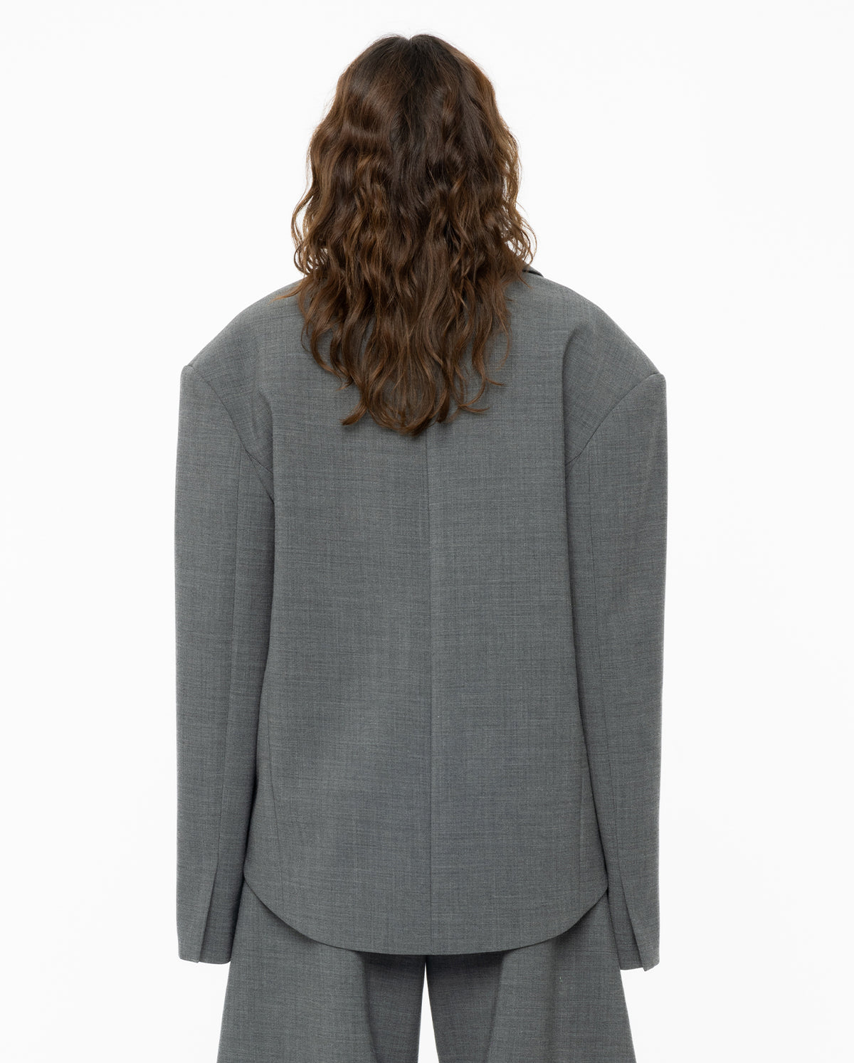 Oversized Curved Suit Jacket In Grey